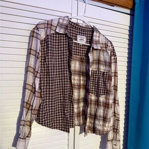 Brown and White Plaid Patchwork Shirt